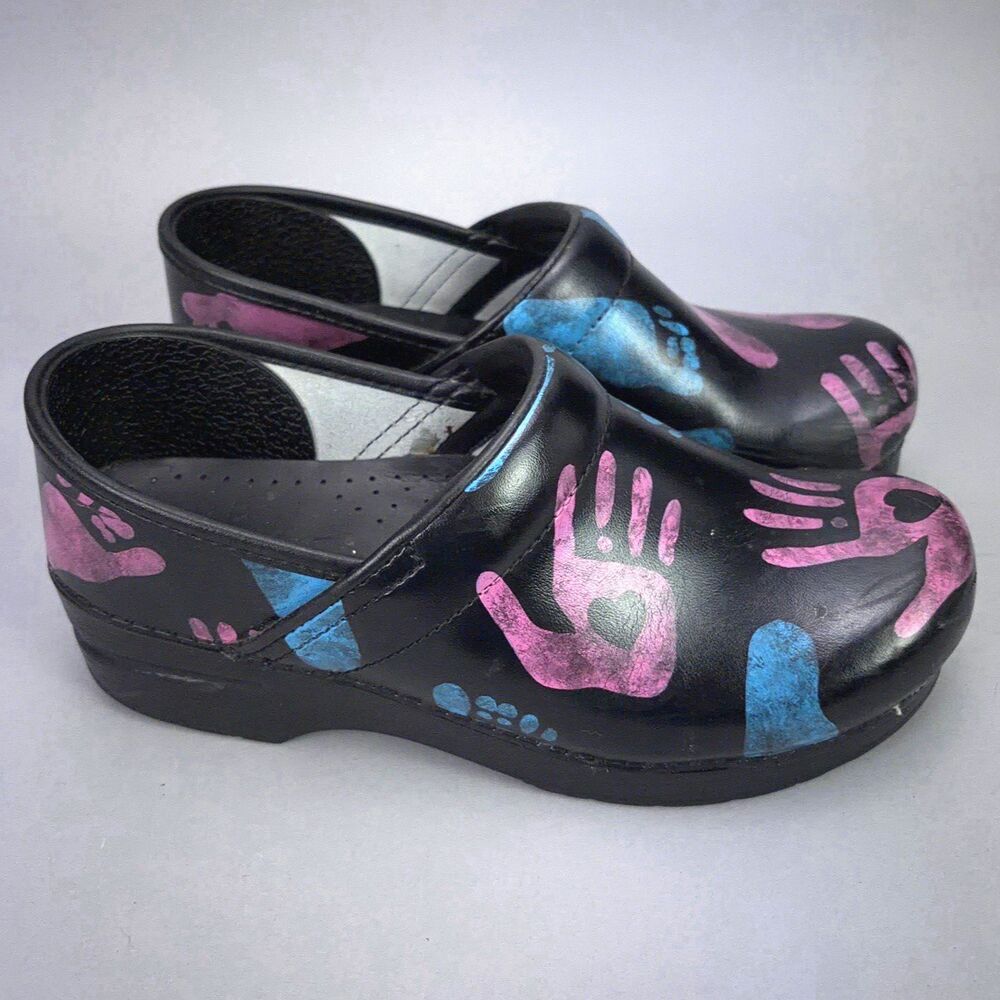Dansko Limited Edition Black Multicolor Hand Paint Nursing Clogs Size 38